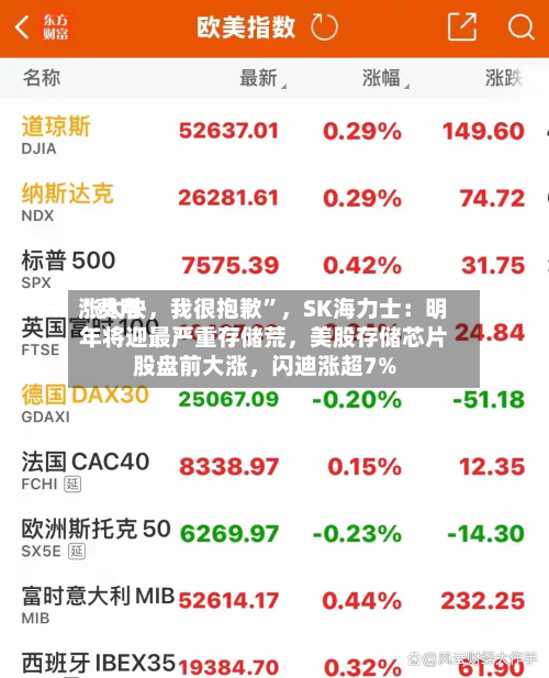 “费用涨太快，我很抱歉”，SK海力士：明年将迎最严重存储荒	，美股存储芯片股盘前大涨，闪迪涨超7%-第2张图片