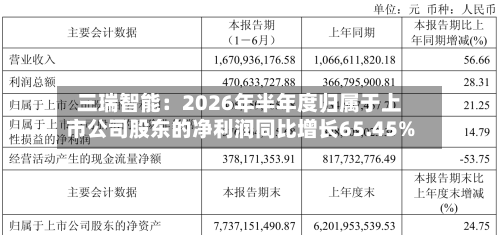 三瑞智能：2026年半年度归属于上市公司股东的净利润同比增长65.45%-第2张图片