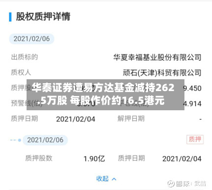 华泰证券遭易方达基金减持262.5万股 每股作价约16.5港元-第2张图片