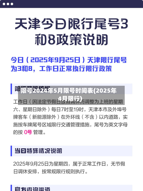限号2024年5月限号时间表(2025年4月限行)