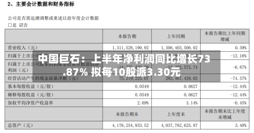 中国巨石：上半年净利润同比增长73.87% 拟每10股派3.30元-第3张图片