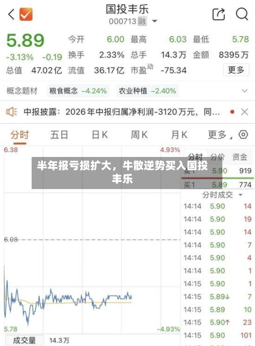 半年报亏损扩大，牛散逆势买入国投丰乐