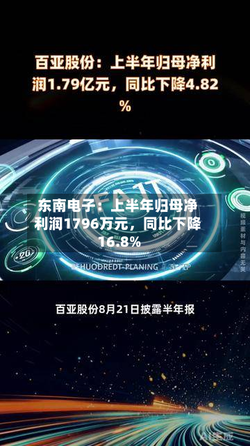 东南电子：上半年归母净利润1796万元，同比下降16.8%
