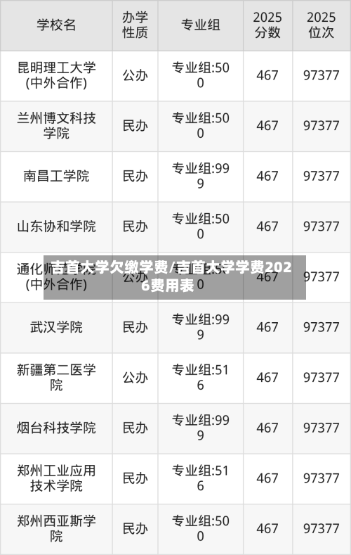吉首大学欠缴学费/吉首大学学费2026费用表