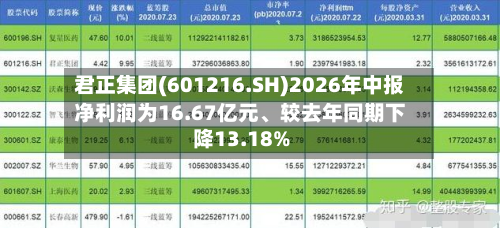 君正集团(601216.SH)2026年中报净利润为16.67亿元、较去年同期下降13.18%-第3张图片