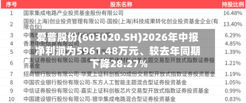 爱普股份(603020.SH)2026年中报净利润为5961.48万元	、较去年同期下降28.27%-第1张图片