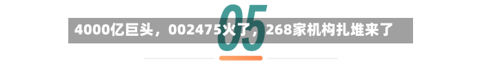 4000亿巨头，002475火了，268家机构扎堆来了