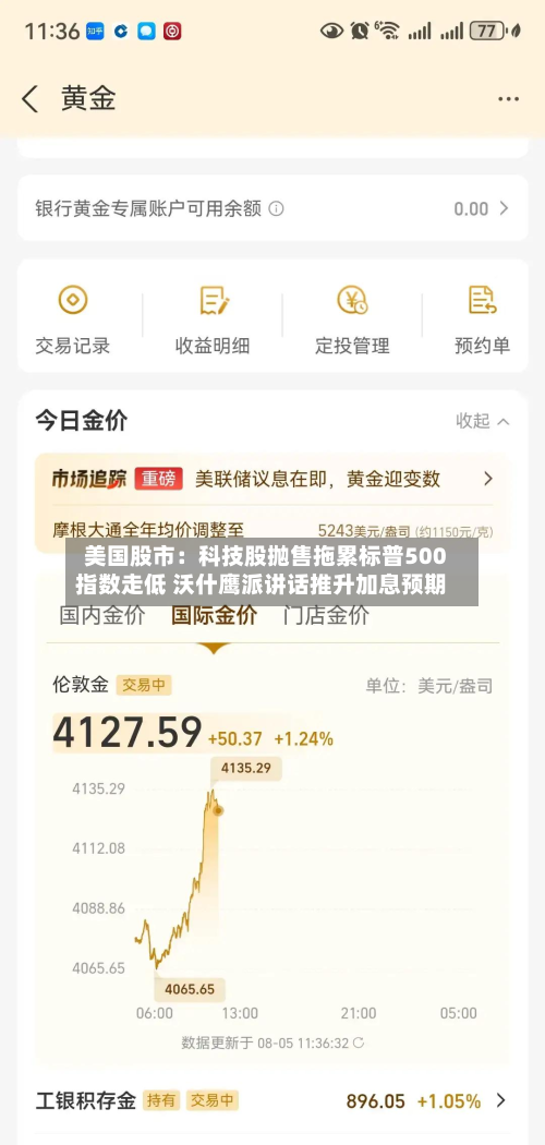美国股市：科技股抛售拖累标普500指数走低 沃什鹰派讲话推升加息预期
