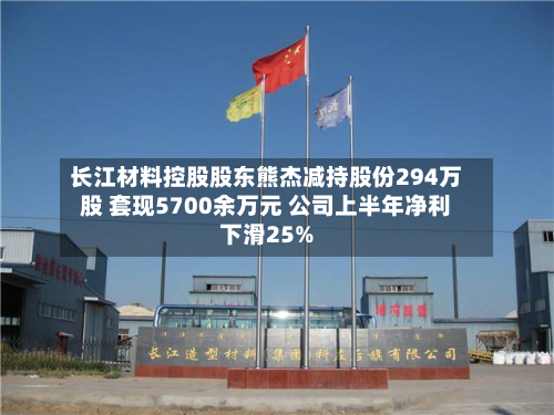 长江材料控股股东熊杰减持股份294万股 套现5700余万元 公司上半年净利下滑25%-第1张图片