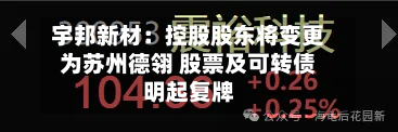 宇邦新材：控股股东将变更为苏州德翎 股票及可转债明起复牌