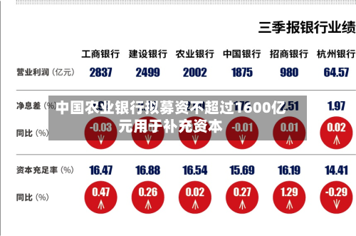 中国农业银行拟募资不超过1600亿元用于补充资本