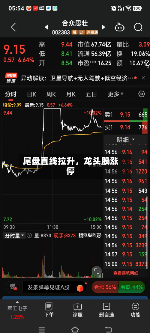 尾盘直线拉升，龙头股涨停-第3张图片