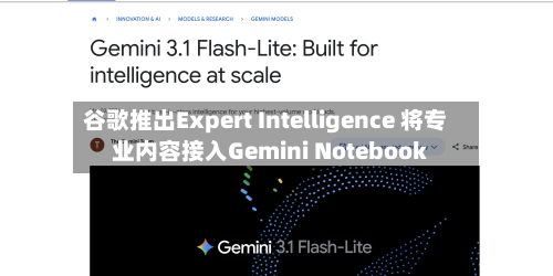 谷歌推出Expert Intelligence 将专业内容接入Gemini Notebook