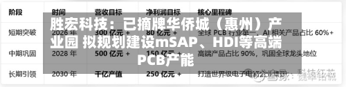 胜宏科技：已摘牌华侨城（惠州）产业园 拟规划建设mSAP、HDI等高端PCB产能-第1张图片