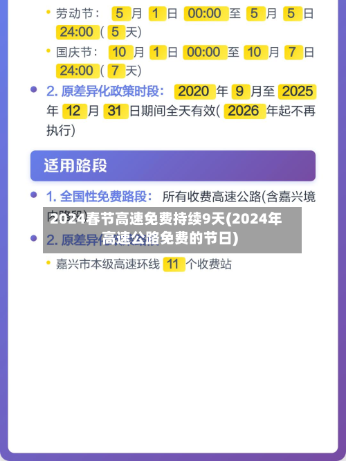 2024春节高速免费持续9天(2024年高速公路免费的节日)