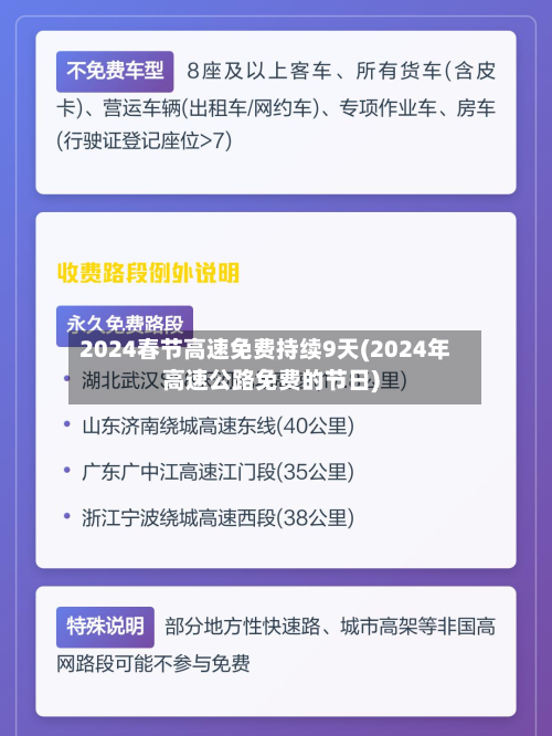 2024春节高速免费持续9天(2024年高速公路免费的节日)-第2张图片