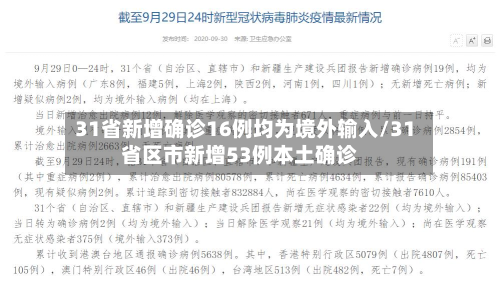31省新增确诊16例均为境外输入/31省区市新增53例本土确诊