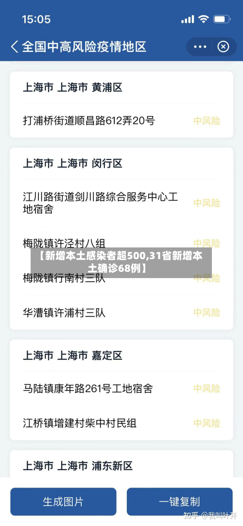 【新增本土感染者超500,31省新增本土确诊68例】