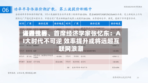 海通世界证券执委、首席经济学家张忆东：AI大时代不可逆 效率提升或将远超互联网浪潮