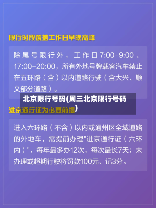 北京限行号码(周三北京限行号码)