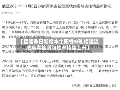 【福建昨日新增本土阳性5例,福建流感病毒检测阳性率持续上升】