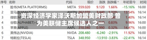资深经济学家泽沃斯加盟美财政部 曾为美联储主席候选人之一-第3张图片