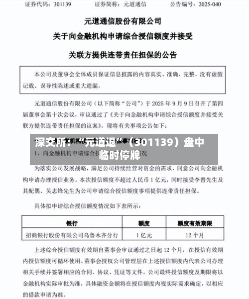 深交所：“元道退	”（301139）盘中临时停牌-第3张图片