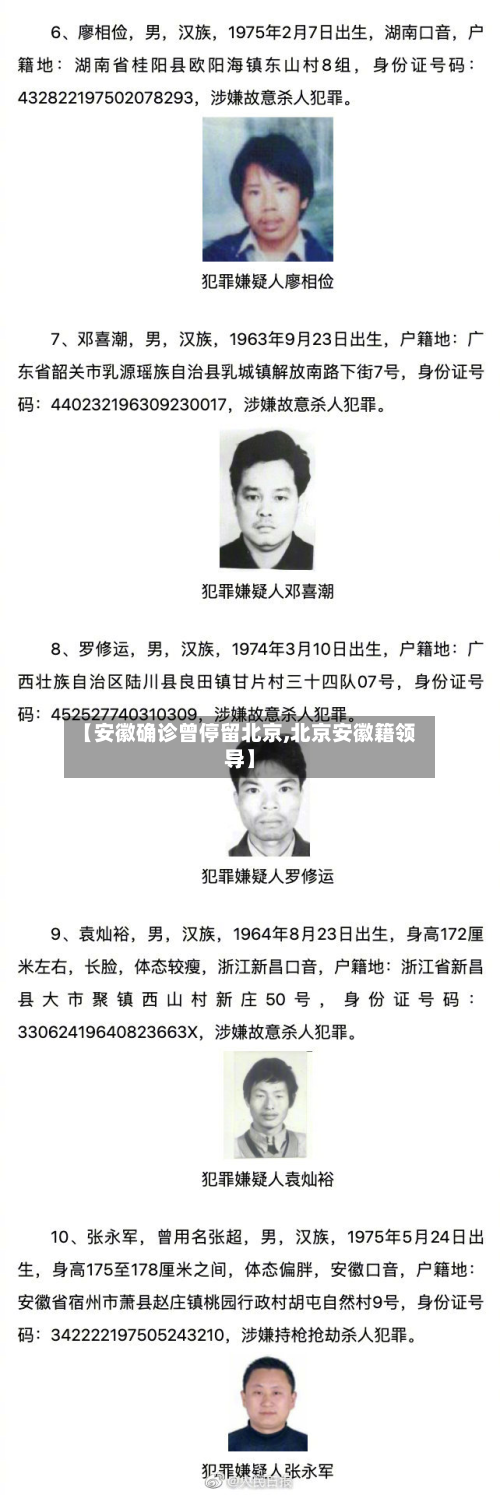 【安徽确诊曾停留北京,北京安徽籍领导】