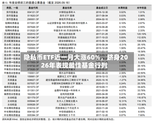 隐私币ETF近一月大涨60%	，跻身2026年表现最佳基金行列-第3张图片