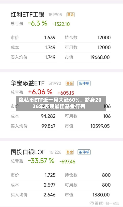 隐私币ETF近一月大涨60%，跻身2026年表现最佳基金行列-第2张图片