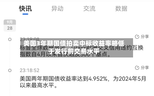 美国3年期国债拍卖中标收益率略低于发行前交易水平-第3张图片