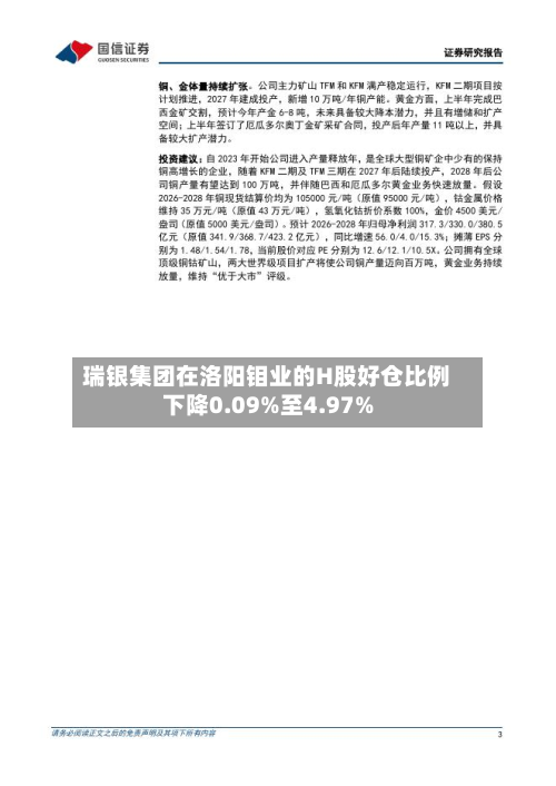 瑞银集团在洛阳钼业的H股好仓比例下降0.09%至4.97%-第1张图片