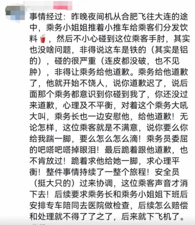 “要让肇事者付出代价！”东航就“空姐下跪事件	”报案	，六成网友支持“应加大惩戒辱骂者”